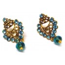 Gold Oxidized Earring Jhumka Jhumki Push Back - Drop Dangle I Turquoise Stone